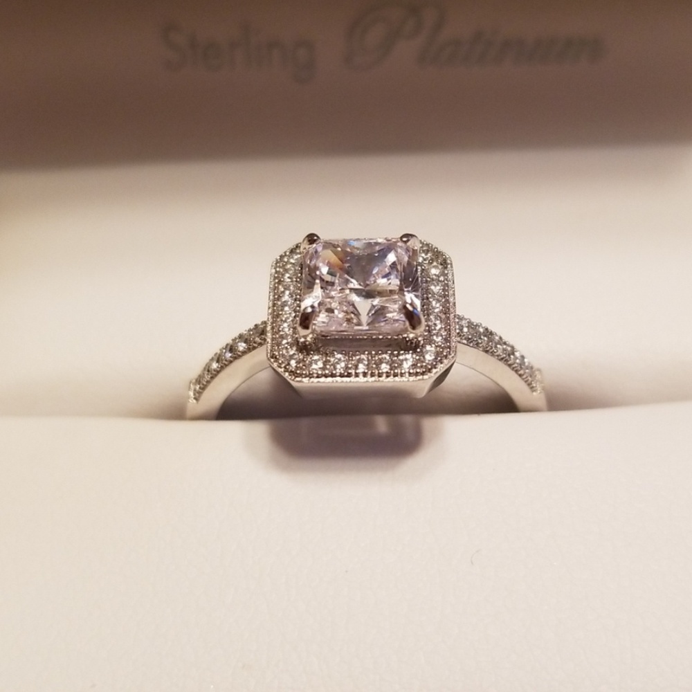 Crislu Princess Cut Halo CZ Ring - Size 8